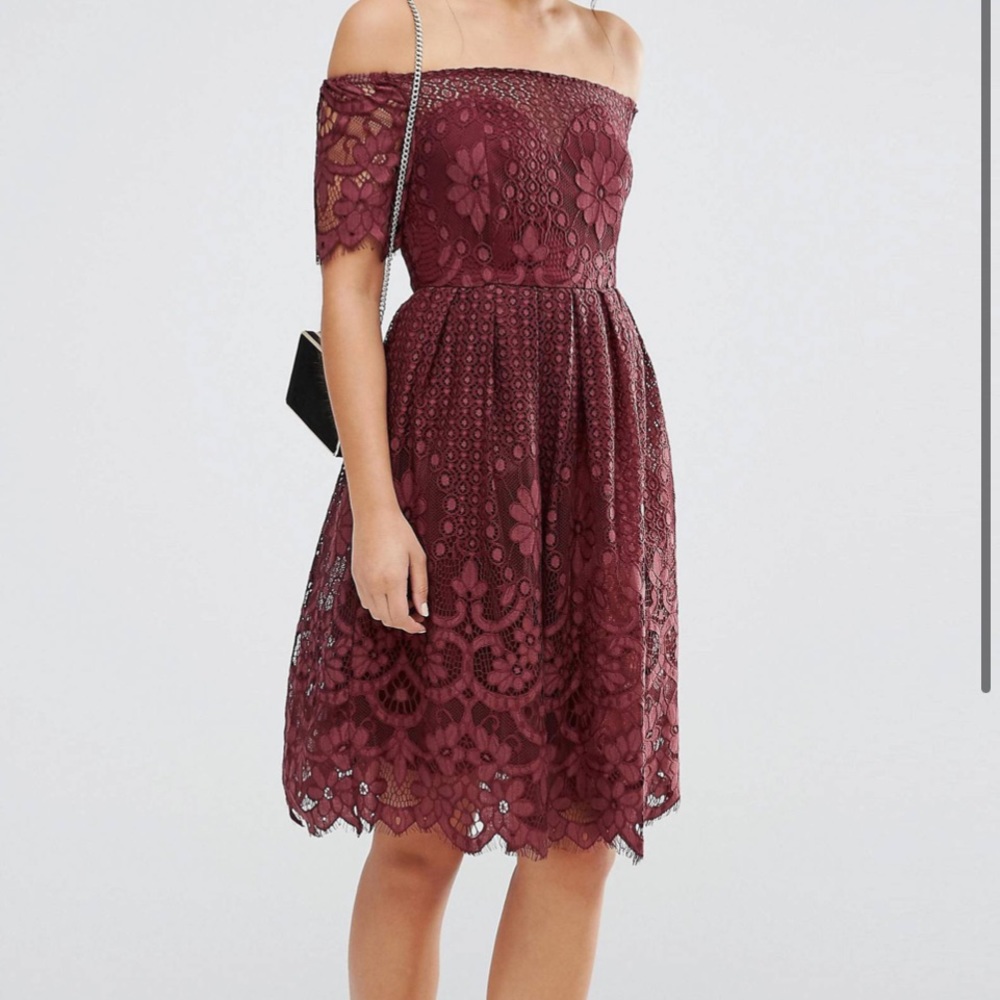 New Boohoo Scalloped Lace Bardot Prom Dress